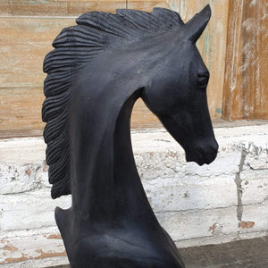 Hand carved Wooden Horse Head Statue Black - bohemian-beach-house