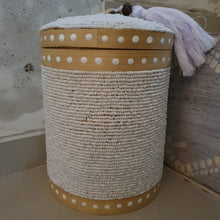 Load image into Gallery viewer, Round Beaded Medium Storage Boxes Bamboo in White
