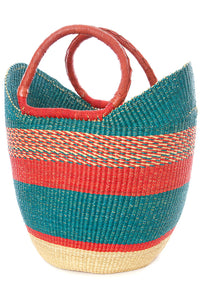 Market Shopper from Ghana in Aqua and Red
