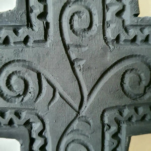 Hand Carved Wooden Cross in Black Tribal