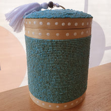 Load image into Gallery viewer, Round Beaded Medium Storage Boxes Bamboo in Blue
