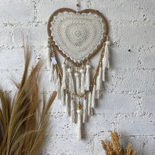 Load image into Gallery viewer, Heart Dream Catcher Macrame with Tassels in White Medium

