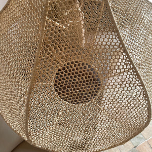 Handmade Moroccan Raffia Knotted Pendant Lamp Shade in Tan Large
