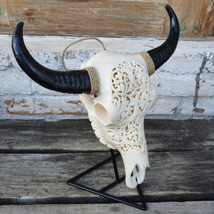 Medium Resin Hand Carved Cow Skull in Ivory