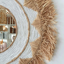 Load image into Gallery viewer, Round Raffia Mirror in Tan and White
