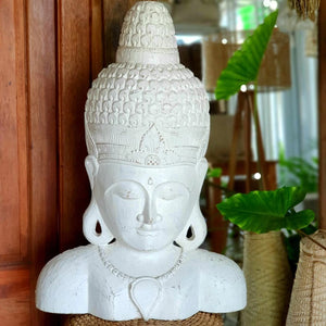 White Hand Carved Buddha Head Large
