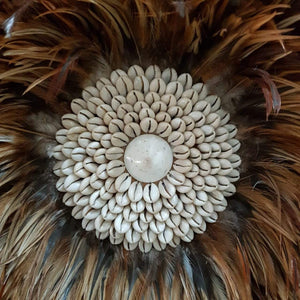 JUJU Hat  Feather & Coffee Bean Cowrie Shell Decor Brown Medium - bohemian-beach-house