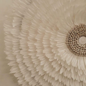 JUJU Hat Feather & Coffee Bean Cowrie Shell Decor White Large - bohemian-beach-house