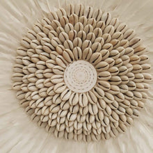Load image into Gallery viewer, JUJU Hat Feather &amp; Coffee Bean Cowrie Shell Decor White Large - bohemian-beach-house
