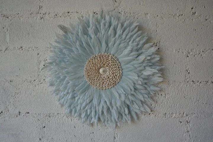 JUJU Hat Feather & Cowrie Shell Decor Baby Blue