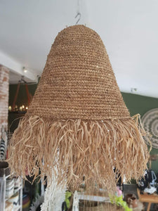Natural Grass Large Cone Lamp Shade in Black - bohemian-beach-house