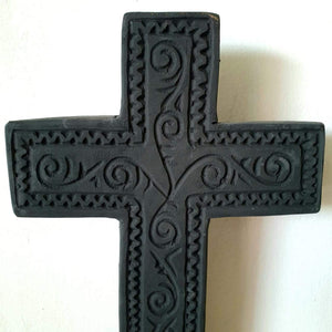 Hand Carved Wooden Cross in Black Tribal - bohemian-beach-house