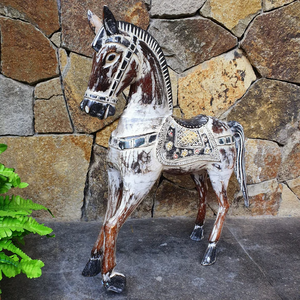 Large Antiqued Hand Carved Horse Statue