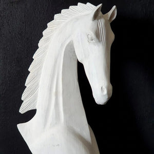 Hand carved Wooden Horse Head Statue in White