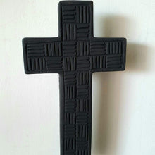 Load image into Gallery viewer, Hand Carved Wooden Cross in Black Lines - bohemian-beach-house
