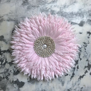 JUJU Hat Feather & Cowrie Shell Decor Baby Pink
