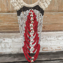 Load image into Gallery viewer, Beaded strands &amp;  Cowrie Shell Necklace Decor with stand in Red and Black - bohemian-beach-house
