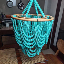 Load image into Gallery viewer, Wood Beaded Chandelier in Aqua
