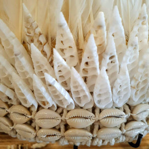 Tribal Feather & Shell Headdress with stand White - bohemian-beach-house