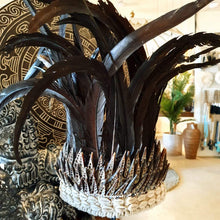 Load image into Gallery viewer, Tribal Feather &amp; Shell Headdress with stand Black - bohemian-beach-house
