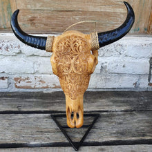 Load image into Gallery viewer, Medium Resin Hand Carved Cow Skull in Tan
