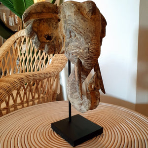 Hand Carved Good Luck Elephant on a Stand in Large