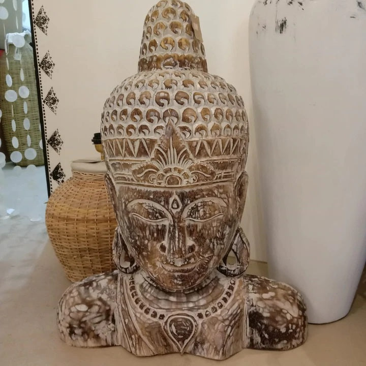 Natural Hand Carved Buddha Head Large