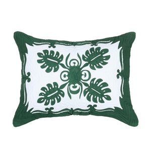 Hand Stitched Tropical Leaf Quilt Green / White Kingsize