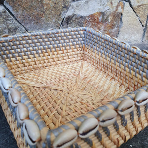 Set of 3 Hand Braided Rattan Baskets in Grey Trim