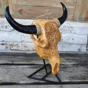 Medium Resin Hand Carved Cow Skull in Tan