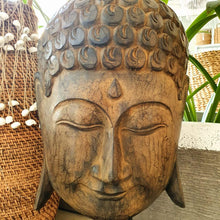 Laden Sie das Bild in den Galerie-Viewer, Large Wooden Buddha Head Brown - bohemian-beach-house

