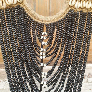 Beaded strands &  Cowrie Shell Necklace Decor with stand Black - bohemian-beach-house