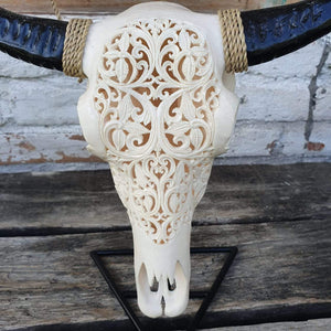 Medium Resin Hand Carved Cow Skull in Ivory