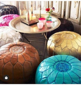 Moroccan Hand Stitched Leather pouf in Gold