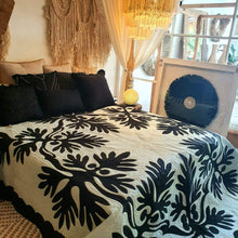 Load image into Gallery viewer, Hand Stitched Tropical Leaf Quilt Black / White - bohemian-beach-house
