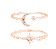 Load image into Gallery viewer, Set of Star and Moon Rings in Rose Gold
