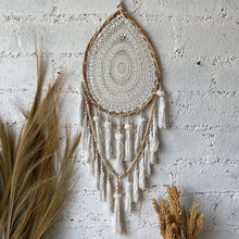 Load image into Gallery viewer, Moon Drop Dream Catcher Macrame with Tassels in White Large
