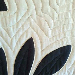 Hand Stitched Tropical Leaf Quilt Black / White - bohemian-beach-house
