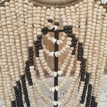 Laden Sie das Bild in den Galerie-Viewer, Beaded strands &amp;  Cowrie Shell Necklace Decor with stand Black and Natural - bohemian-beach-house
