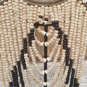 Beaded strands &  Cowrie Shell Necklace Decor with stand Black and Natural - bohemian-beach-house