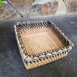 Set of 3 Hand Braided Rattan Baskets with Black Trim