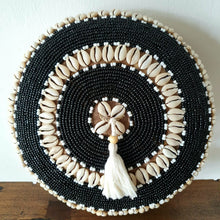 Load image into Gallery viewer, Round Beaded Cowrie Shell &amp; Bamboo Storage Box in Black Small
