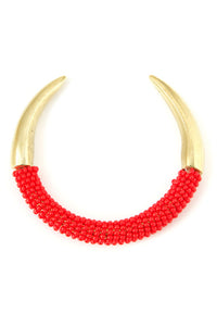 Beaded Brass Horn Bracelet in Red from Kenya