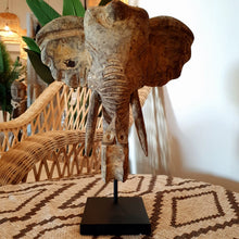 Cargar imagen en el visor de la galería, Hand Carved Good Luck Elephant on a Stand in Large
