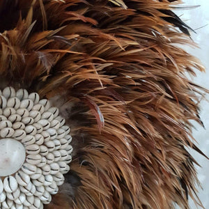 JUJU Hat  Feather & Coffee Bean Cowrie Shell Decor Brown Small - bohemian-beach-house