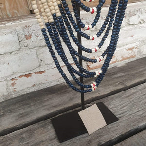 Beaded strands &  Cowrie Shell Necklace Decor with stand in Black and Navy - bohemian-beach-house