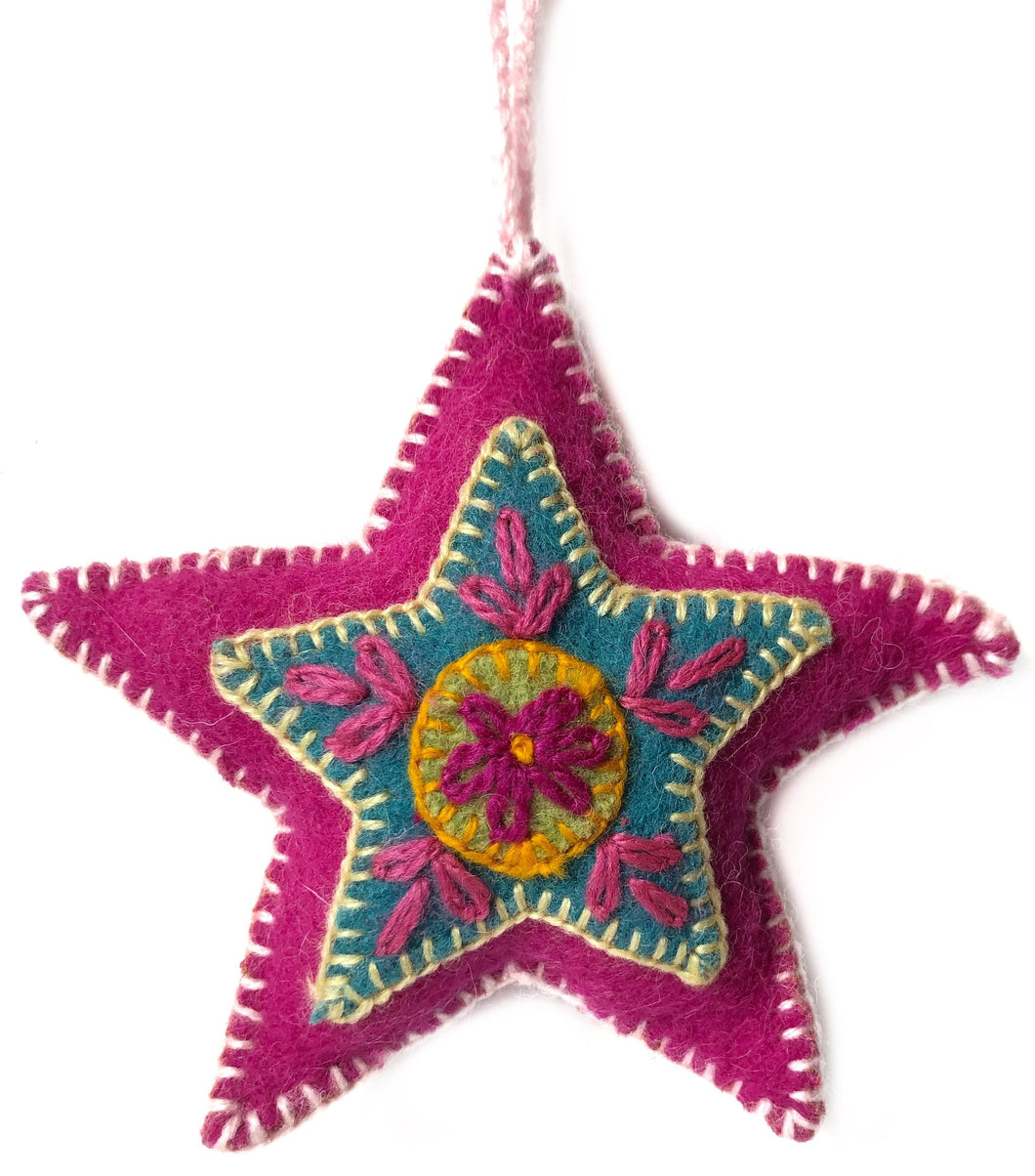 Hand Made Felt Pink Star Ornament
