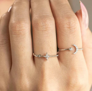 Set Star and Moon Rings in Silver