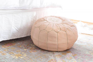 Moroccan Hand Stitched Leather pouf in Nude /Pinktone
