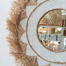 Load image into Gallery viewer, Round Raffia Mirror in Tan and White
